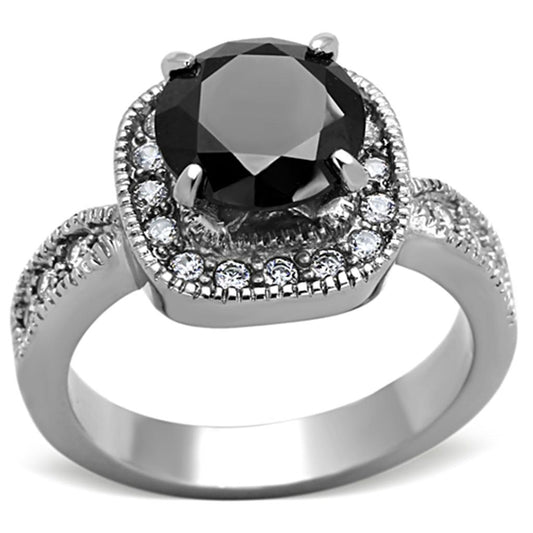 TK1322 - High polished (no plating) Stainless Steel Ring with AAA Grade CZ in Black Diamond-0