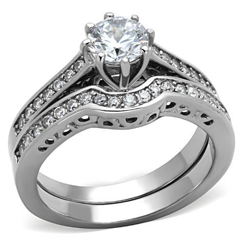 TK1330 - High polished (no plating) Stainless Steel Ring with AAA Grade CZ in Clear-0