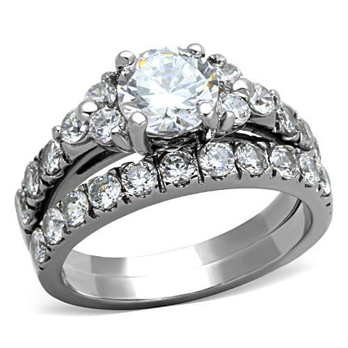 TK1331 - High polished (no plating) Stainless Steel Ring with AAA Grade CZ in Clear-0