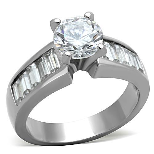 TK1332 - High polished (no plating) Stainless Steel Ring with AAA Grade CZ in Clear-0