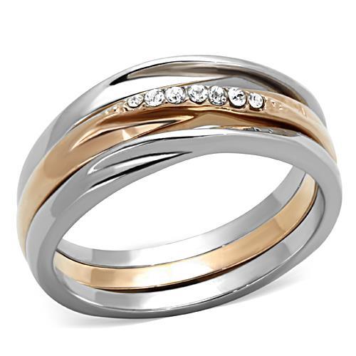 TK1340 - Two-Tone IP Rose Gold Stainless Steel Ring with Top Grade Crystal in Clear-0