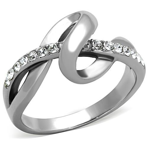 TK1341 - High polished (no plating) Stainless Steel Ring with Top Grade Crystal in Clear-0