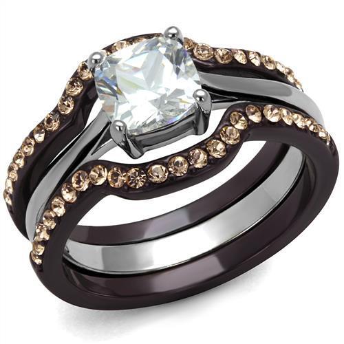 TK1343PC - Two Tone IP Dark Brown (IP coffee) Stainless Steel Ring with AAA Grade CZ in Clear-0
