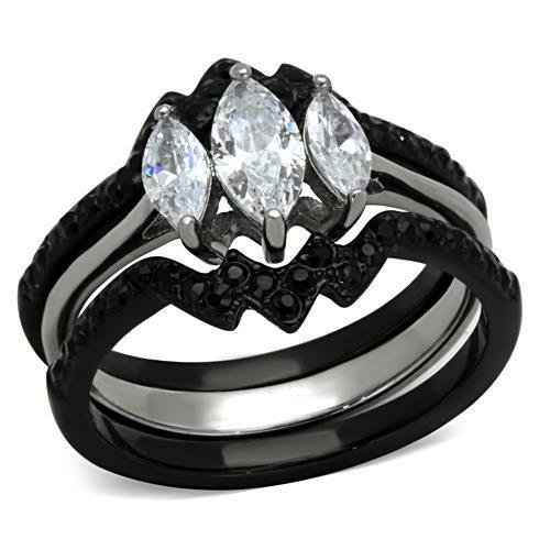 TK1347 - Two-Tone IP Black Stainless Steel Ring with AAA Grade CZ in Clear-0