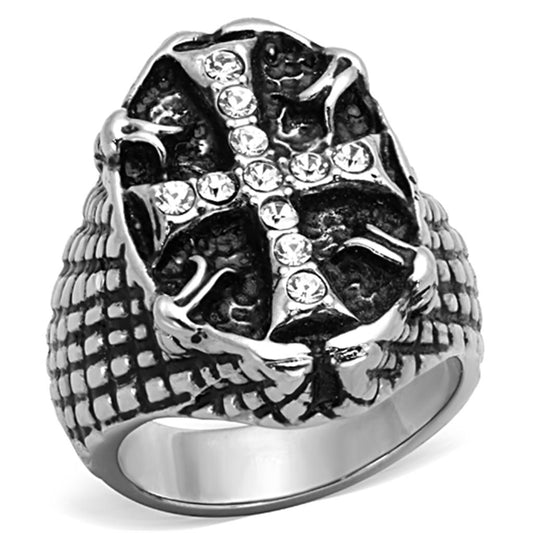 TK1351 - High polished (no plating) Stainless Steel Ring with Top Grade Crystal in Clear-0