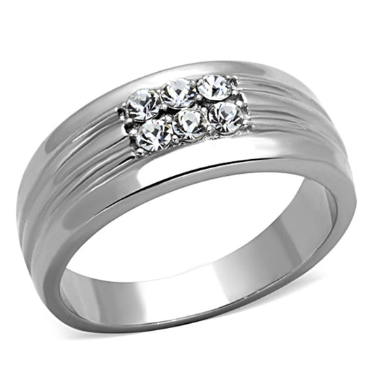 TK1357 - High polished (no plating) Stainless Steel Ring with Top Grade Crystal in Clear-0