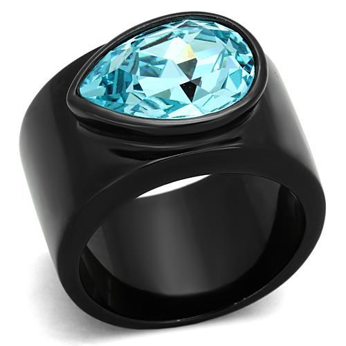 TK1363 - IP Black(Ion Plating) Stainless Steel Ring with Top Grade Crystal in Light Sapphire-0