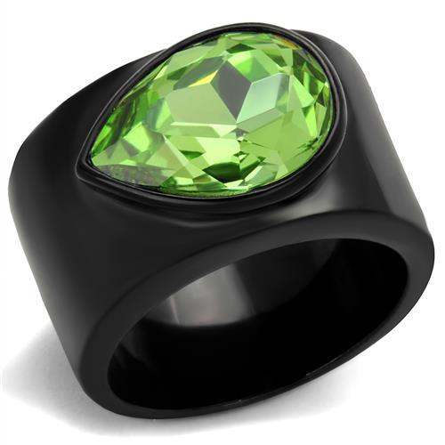 TK1363J - IP Black(Ion Plating) Stainless Steel Ring with Top Grade Crystal in Peridot-0