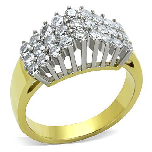 TK1376 - Two-Tone IP Gold (Ion Plating) Stainless Steel Ring with AAA Grade CZ in Clear-0