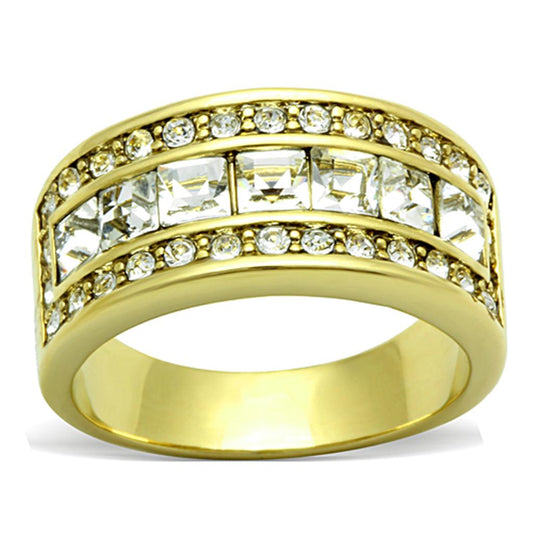 TK1386 - IP Gold(Ion Plating) Stainless Steel Ring with Top Grade Crystal in Clear-0