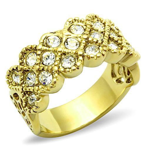 TK1394 - IP Gold(Ion Plating) Stainless Steel Ring with Top Grade Crystal in Clear-0