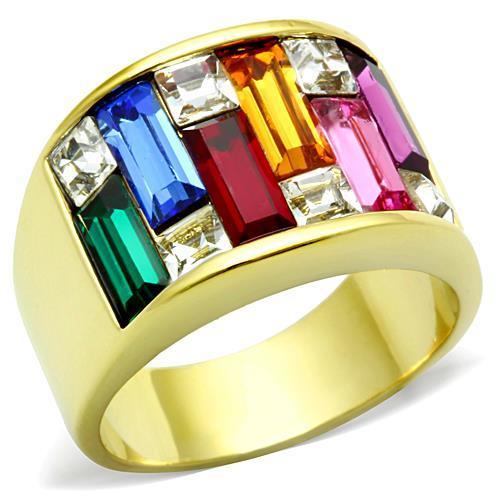 TK1397 - IP Gold(Ion Plating) Stainless Steel Ring with Top Grade Crystal in Multi Color-0