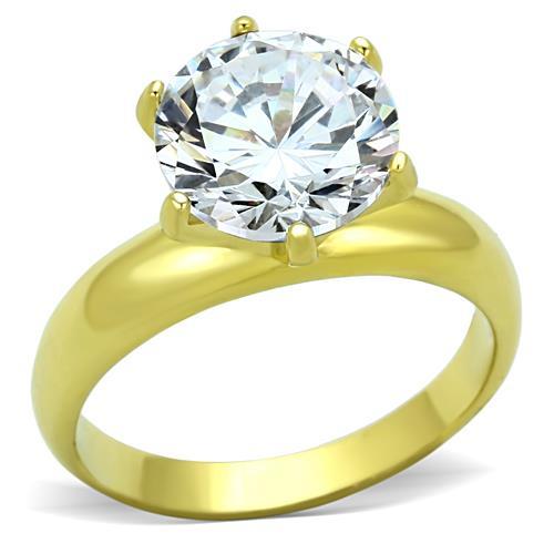 TK1408 - IP Gold(Ion Plating) Stainless Steel Ring with AAA Grade CZ in Clear-0