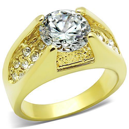 TK1411 - IP Gold(Ion Plating) Stainless Steel Ring with AAA Grade CZ in Clear-0