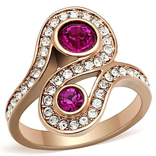 TK1413 - IP Rose Gold(Ion Plating) Stainless Steel Ring with Top Grade Crystal in Fuchsia-0
