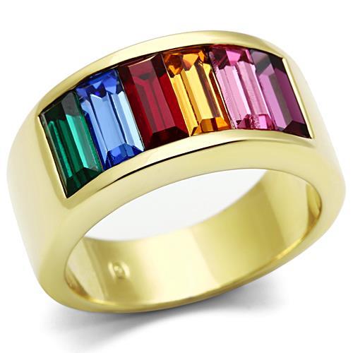 LO5W009- IP Gold(Ion Plating) Brass Ring with Top Grade Crystal in Multi Color-0
