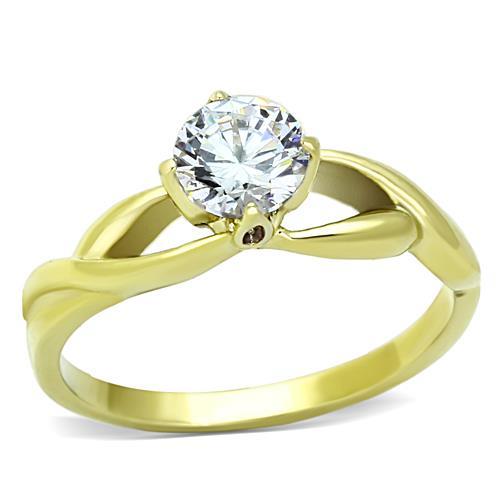 TK1416 - IP Gold(Ion Plating) Stainless Steel Ring with AAA Grade CZ in Clear-0