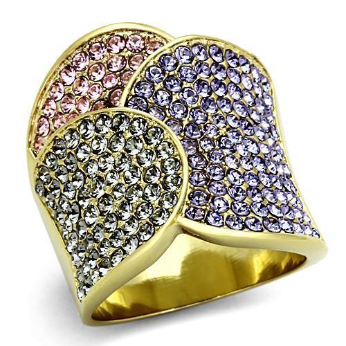 TK1420 - IP Gold(Ion Plating) Stainless Steel Ring with Top Grade Crystal in Multi Color-0
