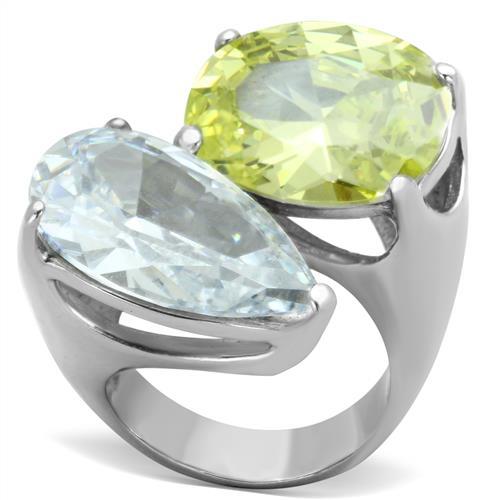 TK1424 - High polished (no plating) Stainless Steel Ring with AAA Grade CZ in Apple Green color-0