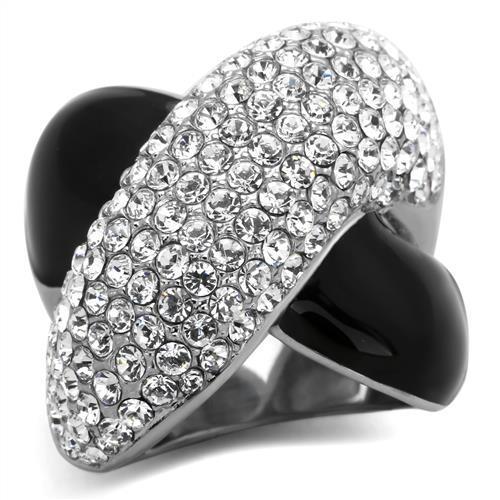 TK1427 - High polished (no plating) Stainless Steel Ring with Top Grade Crystal in Clear-0