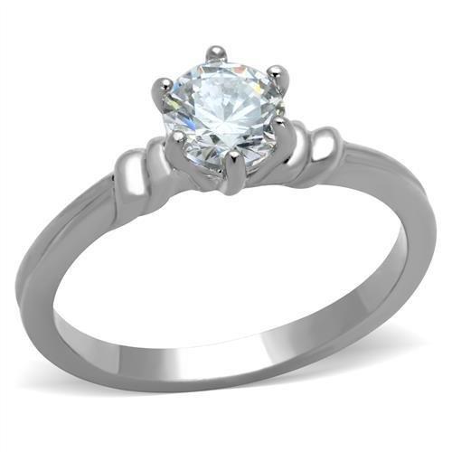 TK1431 - High polished (no plating) Stainless Steel Ring with AAA Grade CZ in Clear-0