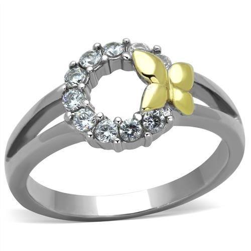 TK1434 - Two-Tone IP Gold (Ion Plating) Stainless Steel Ring with AAA Grade CZ in Clear-0