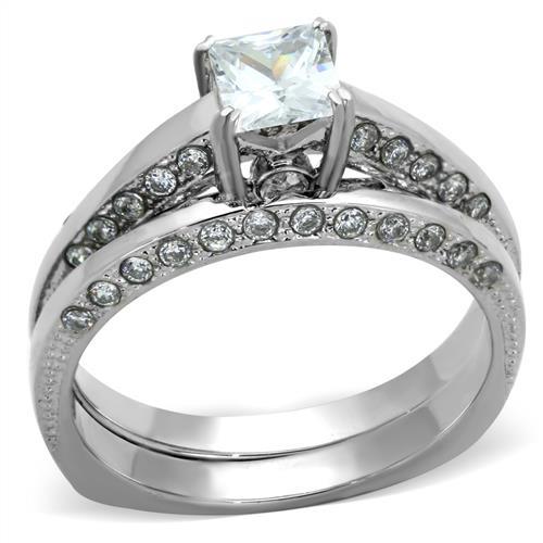 TK1435 - High polished (no plating) Stainless Steel Ring with AAA Grade CZ in Clear-0
