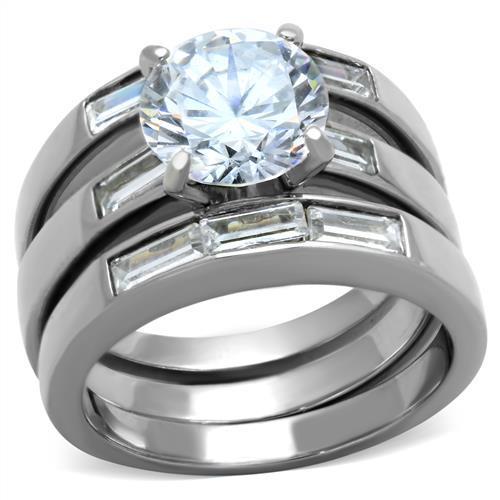 TK1436 - High polished (no plating) Stainless Steel Ring with AAA Grade CZ in Clear-0