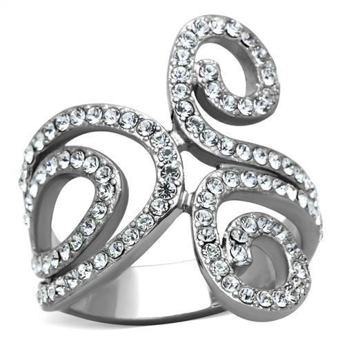 TK1437 - High polished (no plating) Stainless Steel Ring with Top Grade Crystal in Clear-0