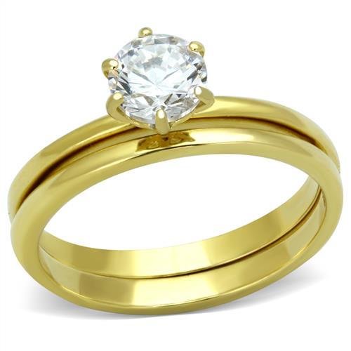 TK1439 - IP Gold(Ion Plating) Stainless Steel Ring with AAA Grade CZ in Clear-0