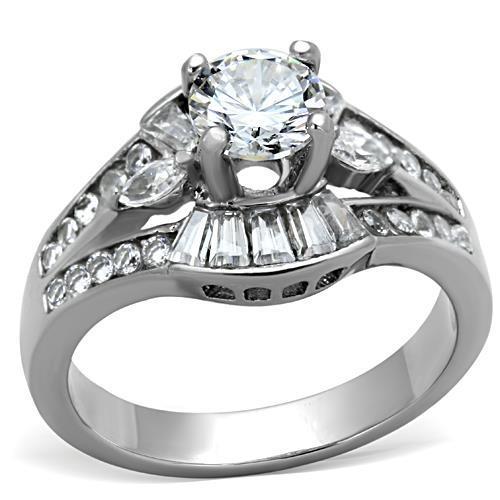 TK1451 - High polished (no plating) Stainless Steel Ring with AAA Grade CZ in Clear-0