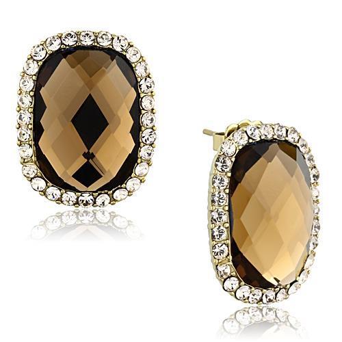 TK1457 - IP Gold(Ion Plating) Stainless Steel Earrings with Synthetic Synthetic Glass in Smoked Quartz-0