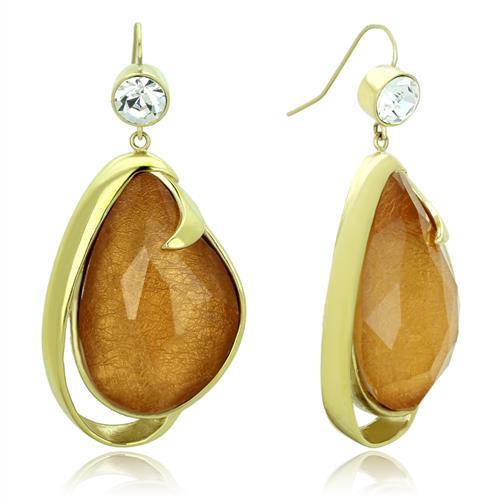 TK1483 - IP Gold(Ion Plating) Stainless Steel Earrings with Synthetic Synthetic Stone in Clear-0