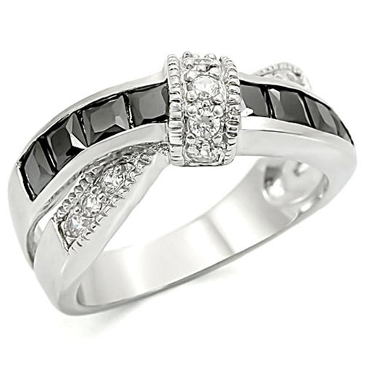 TK1494 - High polished (no plating) Stainless Steel Ring with AAA Grade CZ in Jet-0