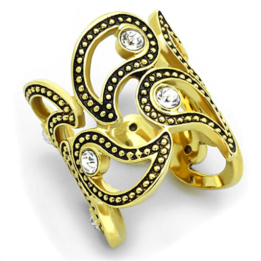 TK1506 - IP Gold(Ion Plating) Stainless Steel Ring with Top Grade Crystal in Clear-0