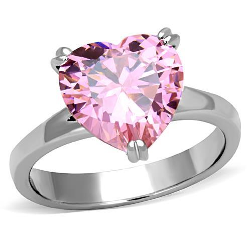 TK1513 - High polished (no plating) Stainless Steel Ring with AAA Grade CZ in Rose-0