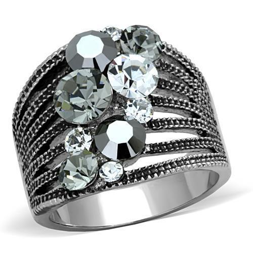 TK1521 - High polished (no plating) Stainless Steel Ring with Top Grade Crystal in Black Diamond-0