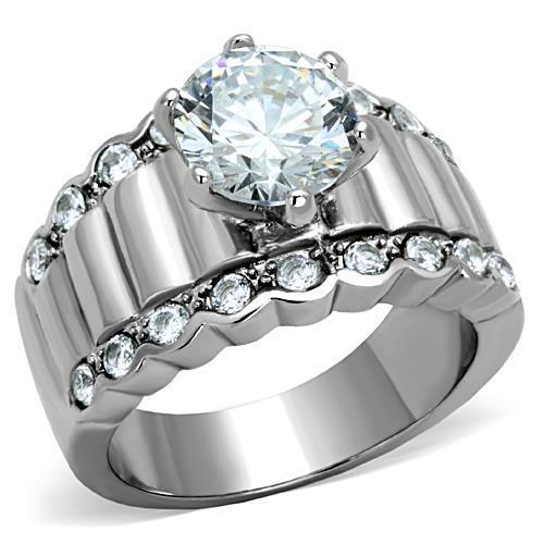 TK1524 - High polished (no plating) Stainless Steel Ring with AAA Grade CZ in Clear-0