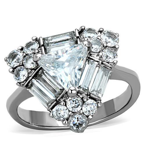 TK1527 - High polished (no plating) Stainless Steel Ring with AAA Grade CZ in Clear-0