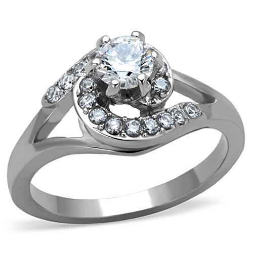 TK1529 - High polished (no plating) Stainless Steel Ring with AAA Grade CZ in Clear-0