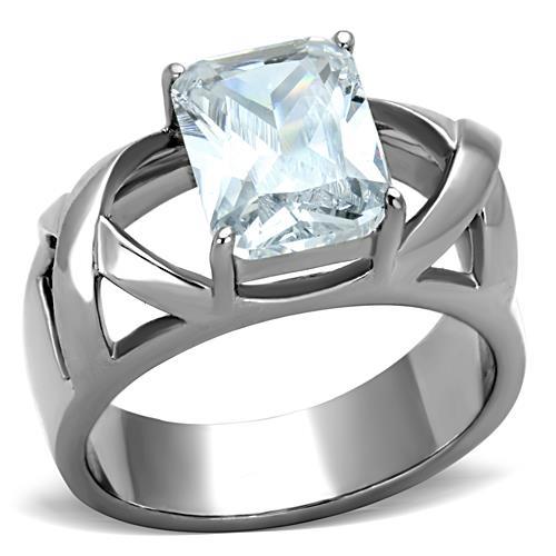 TK1530 - High polished (no plating) Stainless Steel Ring with AAA Grade CZ in Clear-0
