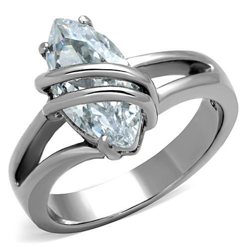 TK1531 - High polished (no plating) Stainless Steel Ring with AAA Grade CZ in Clear-0
