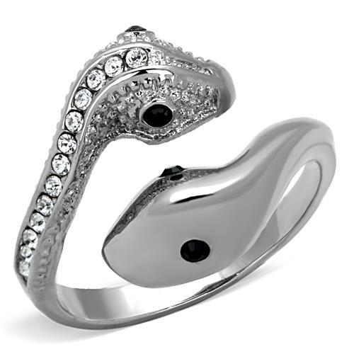 TK1532 - High polished (no plating) Stainless Steel Ring with Top Grade Crystal in Jet-0