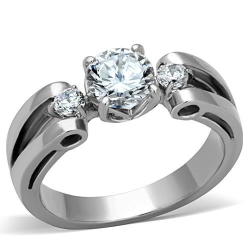 TK1537 - High polished (no plating) Stainless Steel Ring with AAA Grade CZ in Clear-0