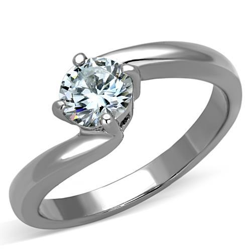 TK1543 - High polished (no plating) Stainless Steel Ring with AAA Grade CZ in Clear-0