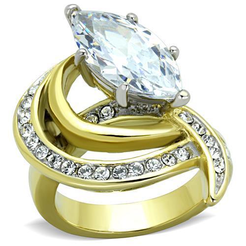 TK1546 - Two-Tone IP Gold (Ion Plating) Stainless Steel Ring with AAA Grade CZ in Clear-0