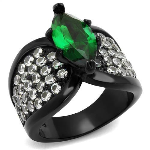TK1548J - IP Black(Ion Plating) Stainless Steel Ring with Synthetic Synthetic Glass in Emerald-0