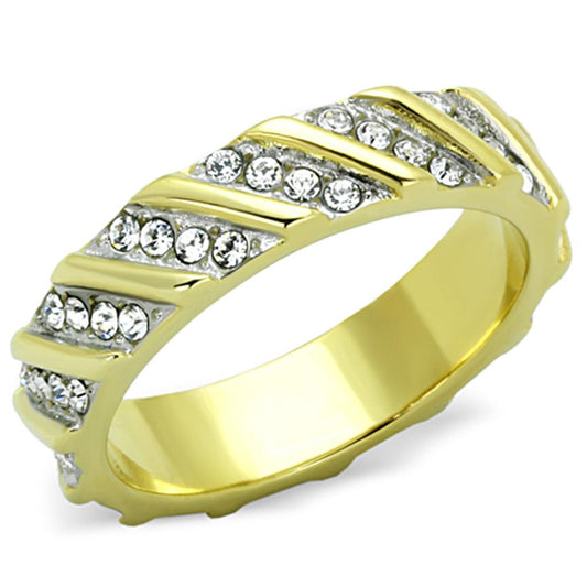 TK1557 - Two-Tone IP Gold (Ion Plating) Stainless Steel Ring with Top Grade Crystal in Clear-0