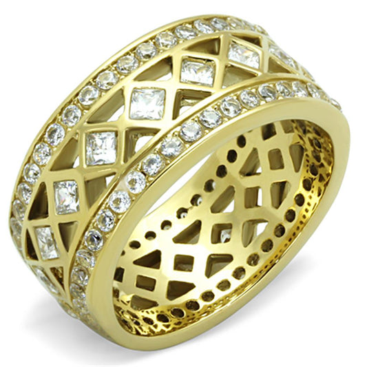 TK1558 - IP Gold(Ion Plating) Stainless Steel Ring with AAA Grade CZ in Clear-0