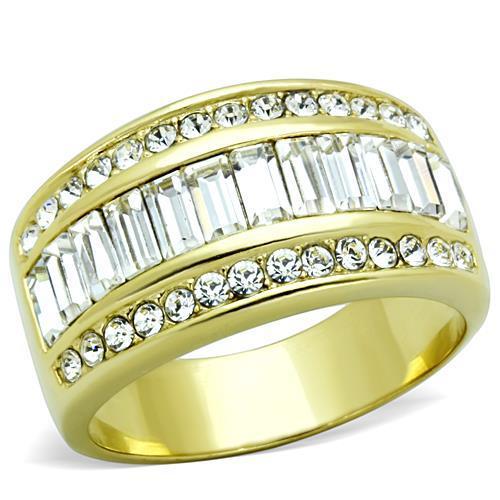 TK1561 - IP Gold(Ion Plating) Stainless Steel Ring with Top Grade Crystal in Clear-0